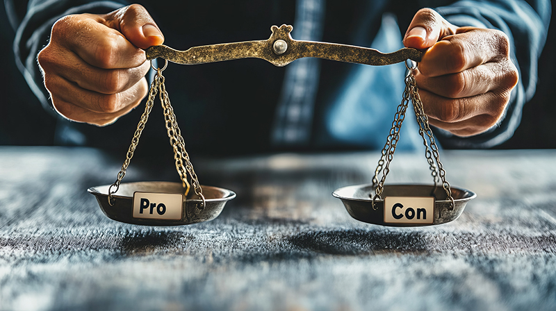 Person Holding Scales for Pros and Cons Evaluation