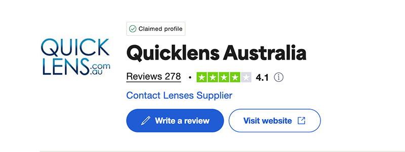 Screenshot of Quicklens Australian rating on trust pilot.